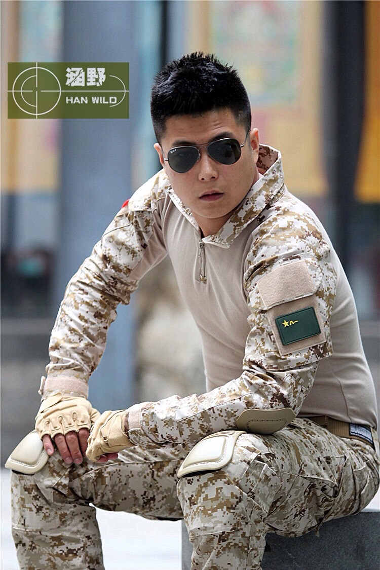 New.สีดำผู้ชายกองทัพทหารปืนเพนท์บอลยิงต่อสู้ Gen2 ยุทธวิธีกางเกงเสื้อที่มีแผ่นข้อศอกหัวเข่า สีดำ / ลายดิจิตอลทราย / ลายมัลติแคม / ลายดิจิตอลเขียว ไซร์ S / M / L / XL ราคาพิเศษ