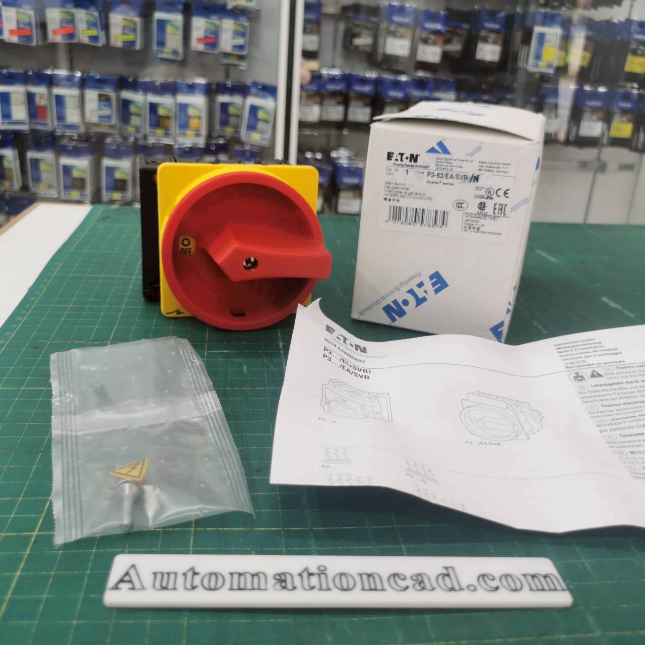 สวิตช์หลัก EATON P3-63/EA/SVB/N 63A 30kW IP65 Main Switch 3P+N Pole Flush Mount Isolator Switch