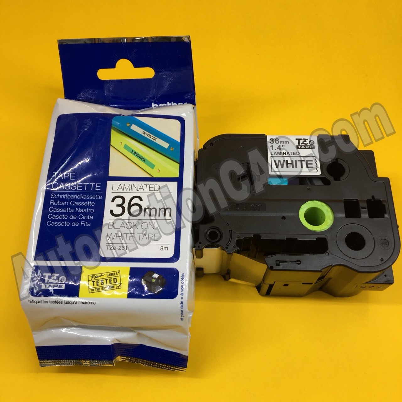 เทปพิมพ์อักษร TZE-261 ขนาด 36 มม. อักษรสีดำพื้นขาว แบบเคลือบพลาสติก Brother