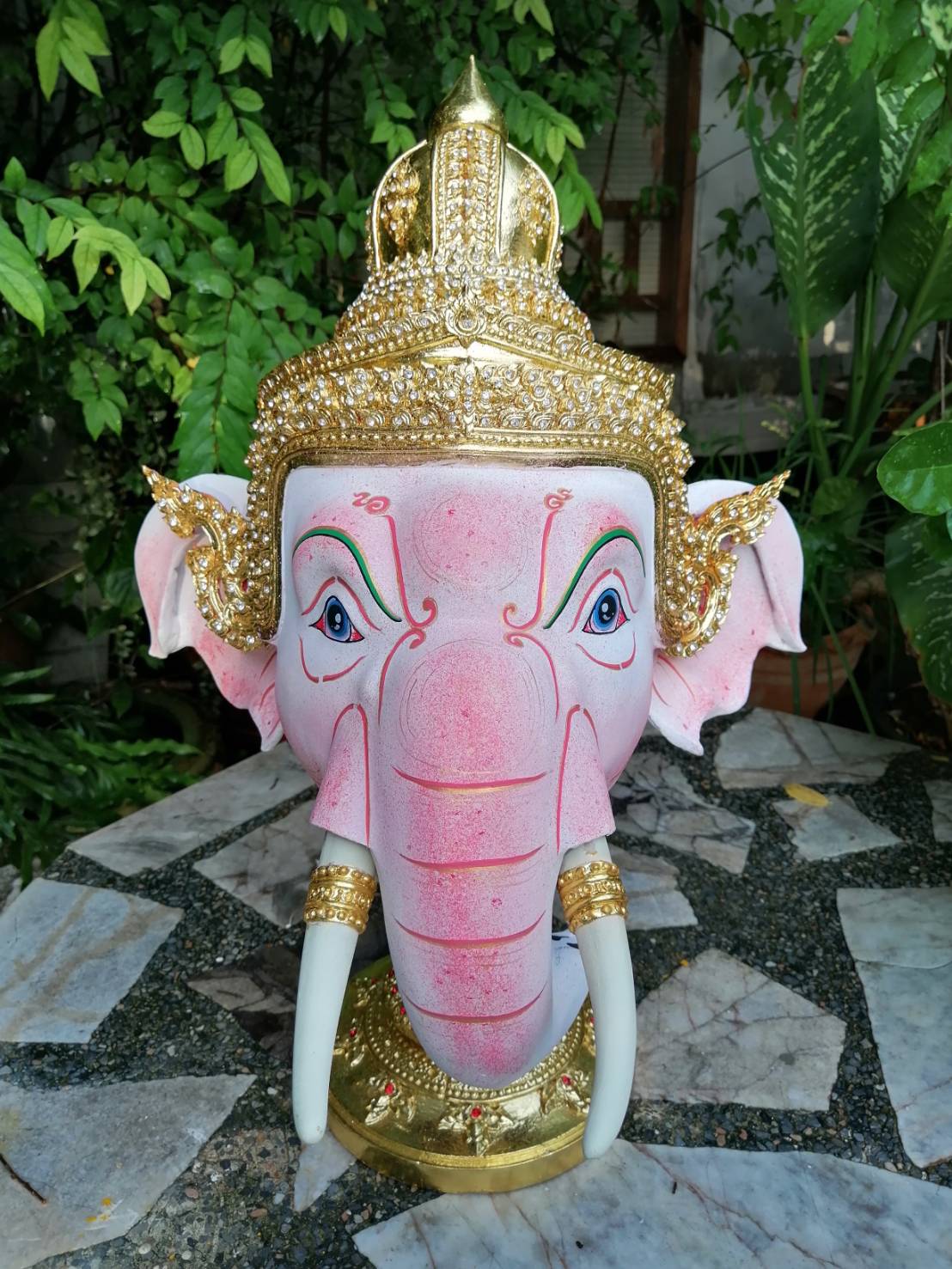 เศียรครู พระพิฆเนศ (หน้าสีชมพูอ่อน) ขนาดครอบ เกรดพรีเมี่ยม