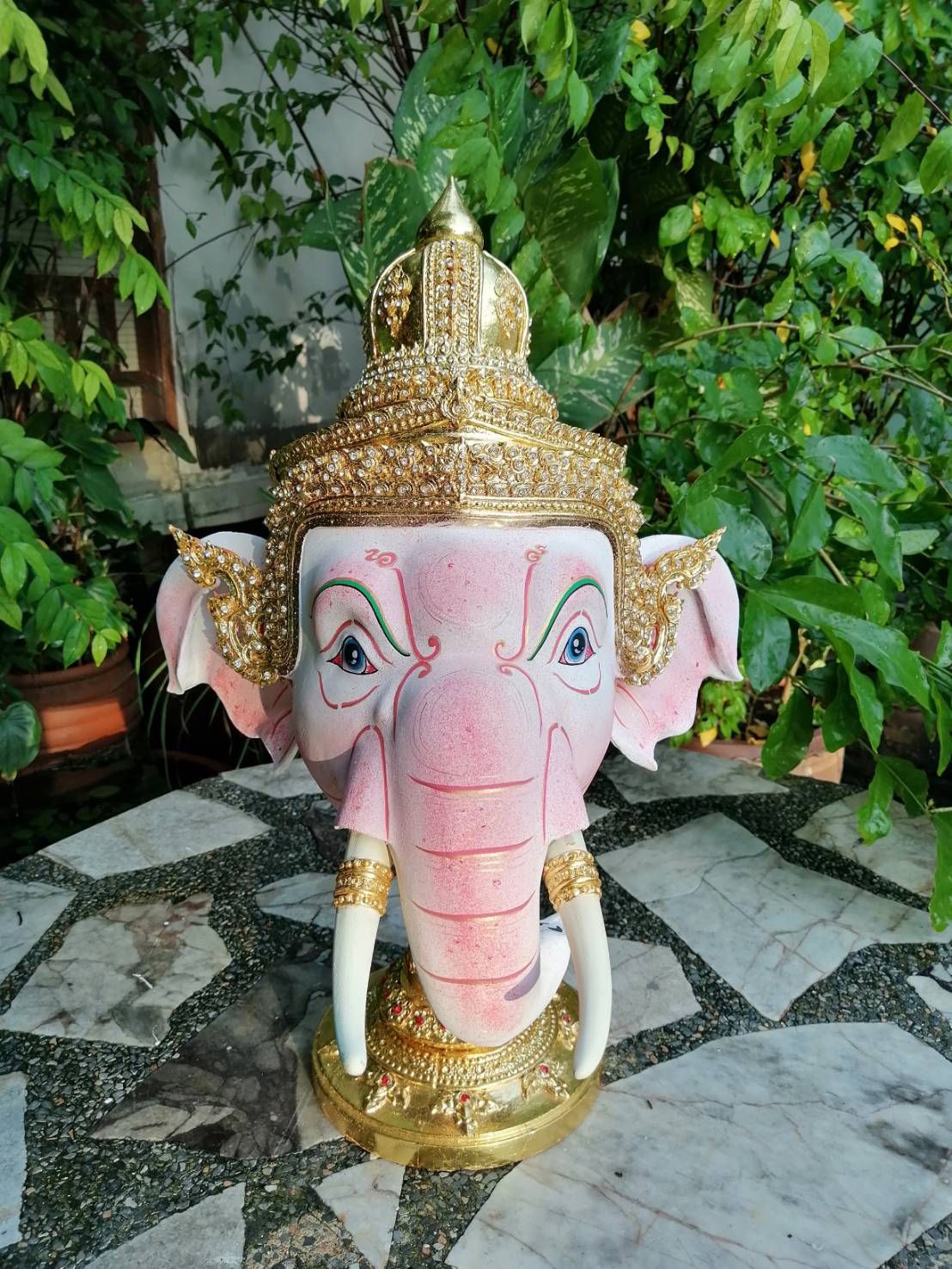 เศียรครู พระพิฆเนศ (หน้าสีชมพูอ่อน) ขนาดครอบ เกรดพรีเมี่ยม