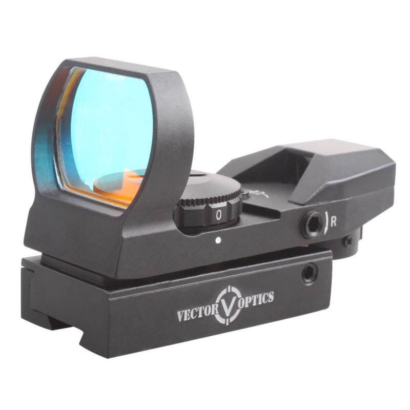 Vector Optics Imp 4 Reticle Sight (dovetail) ขาจับราง11mm. มีเป้าให้ปรับเปลี่ยนได้4แบบ ปรับความเข้มของเป้าได้7ระดับ ใช้ถ่านCR2032 จำนวน1ก้อน รองรับ .223 5.56 .308 7.62 .22 ลูกซองขนาดลำกล้อง20ga และ 12ga —————————- ราคา 2,500 บาท