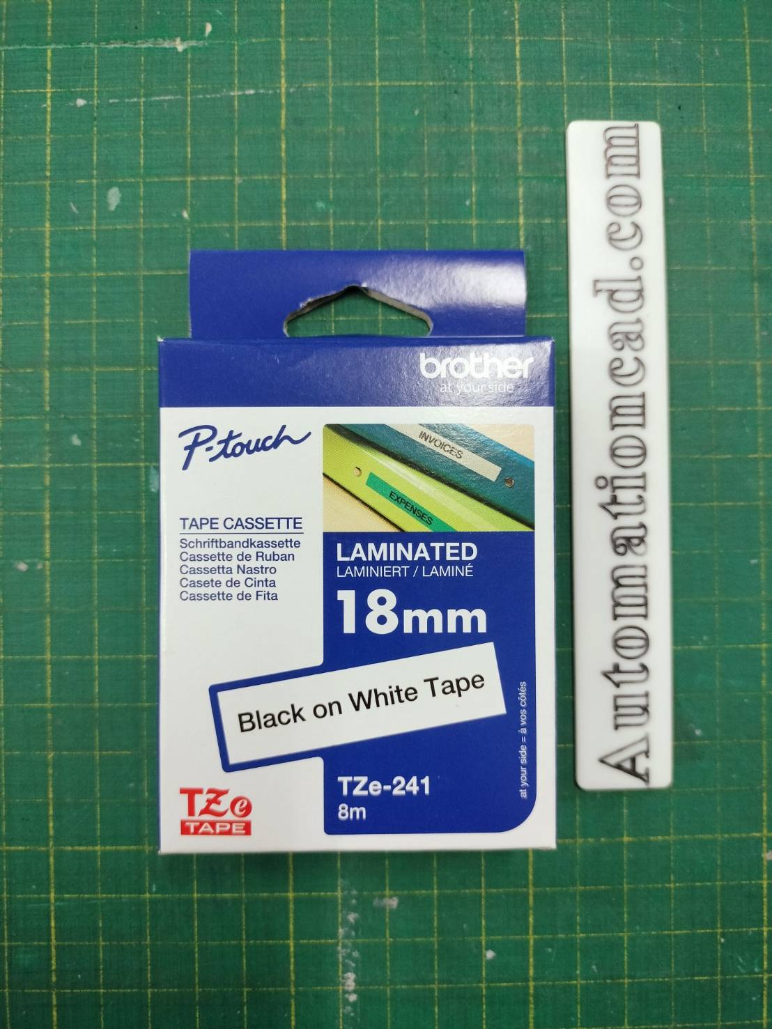 เทปพิมพ์อักษร TZE-241 ขนาด 18 มม. อักษรสีดำพื้นขาว แบบเคลือบพลาสติก Brother