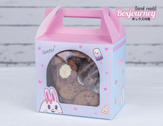กล่องคุกกี้ 500 g สีฟ้าชมพู Sugar bun แพ็ค 20 ใบ