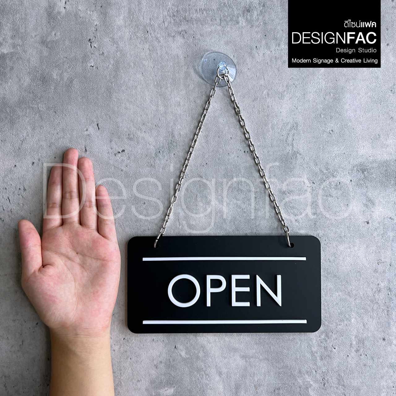 ป้ายแขวนเปิดปิดร้าน OPEN CLOSE สีดำลายขาวสวยเรียบง่าย ป้ายหน้าร้านอะคริลิค สไตล์โมเดิร์น มินิมอล ลอฟท์