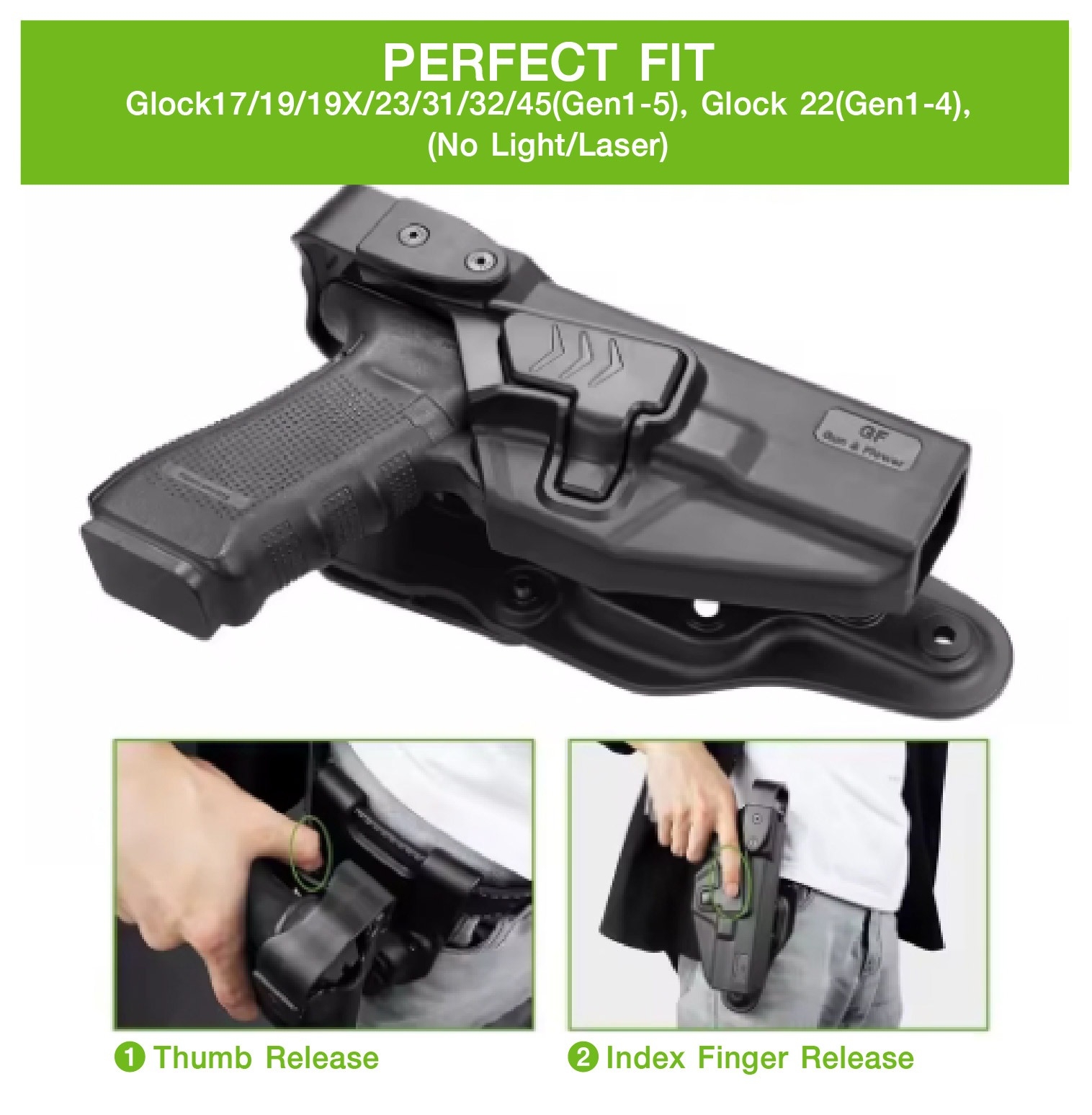New. ซองพกนอก G17/19 Level 3 GF ( Gun Flower G17/19 Duty Holster Level III ) 🌀 ผลิตจาก Nylon PA66 เกรดคุณภาพ 🌀 ซองออกแบบมาเพื่อความปลอดภัยในการปฏิบัติหน้าที่ 🌀 Double lock 2 ชั้น ปลดนิ้วโป้งก่อน แล้วจึงปลดนิ้วชี้ตาม 🌀 ป้องก