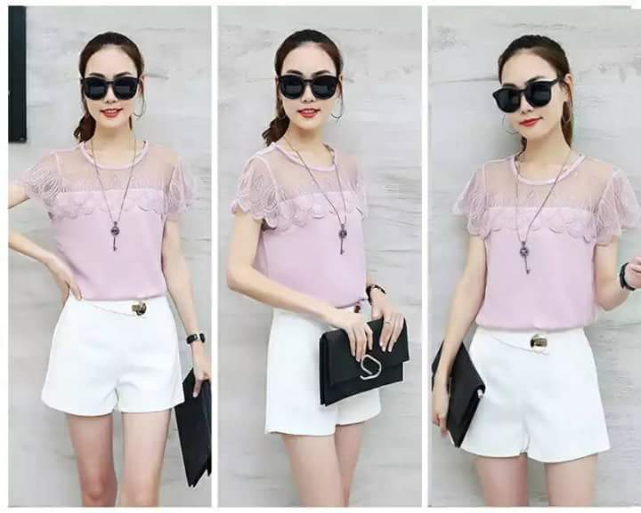 #เสื้อชีฟองสไตน์เกาหลีพร้อมส่ง #เสื้อชีฟองแต่งเกล็ดระบายด้านหน้า #เสื้อทำงานเกาหลี #เสื้อสมัครงาน #ชุดสมัครงาน #เสื้อใส่กับผ้าถุง #เสื้อใส่กับผ้าซิ่น ชมพูกลีบบัว Free size