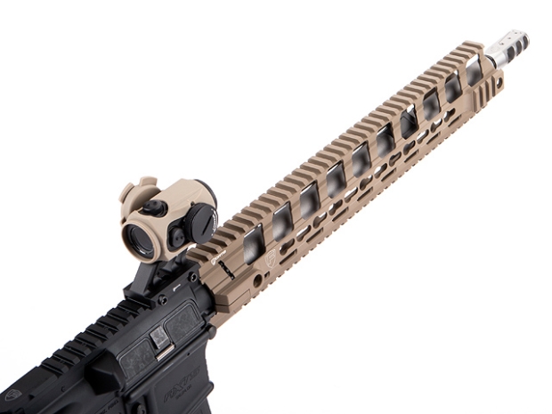 New.ชุดหน้า Fortis REV Cmmg.22 12นิ้ว - งาน CNC น้ำหนักเบาเพียง 25กรัม - ใช้ติดตั้งกับแกน Delta Ring ได้เลย (ดูตามรูป) - มีช่องสำหรับอุปกรณ์ Keymod - มีราง20mm มาตรฐาน - มีช่องหูกวิน 4 ช่อง - มีสีดำ/ทราย ราคาพิเศษ