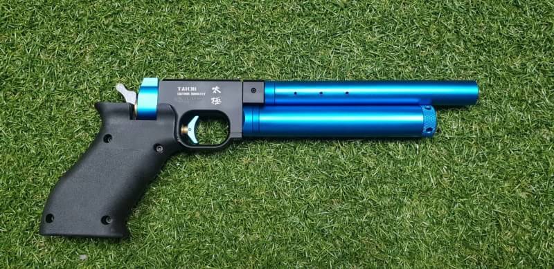 #ปืนอัดลมทรงแข่งขันTaichi .177cal. Co2 Pistol เบอร์1 Price 13,500฿. 🆓️ลูก+Gas Co2🆓️ ✔Made in Taiwan ✔ไกปืนระบบนกสับ ✔เบอร์ 1 แรง 490+Fps. ✔ปืนพร้อมรางติดกล้องหน้าแคบ ✔ตัวครอบลำกล้องสามารถถอดออกได้ ✔