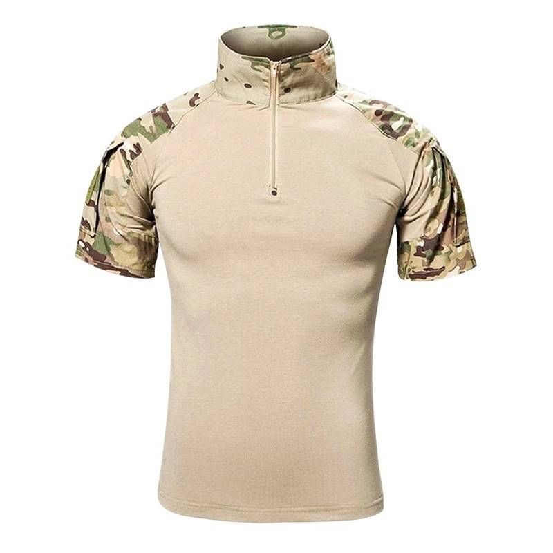 เสื้อ Battle Shirt แขนสั้น ลำตัวผลิตจากผ้า Cotton + Spendex ยืดได้ แขนข้างผลิตจาก ผ้า ripstop ( ผ้าตาราง ) รอบอก สามารถยืดได้ ถึง 2 นิ้ว ใส่สบาย ใส่กระชับ ไม่อึดอัด แถมยังระบายเหงื่อได้อย่างดี มีแผ่น Velcro ทั้ง 2 ข้าง ติดอาร์มต่างๆ ได้ มีช่องซิบใส่ของ ซ่