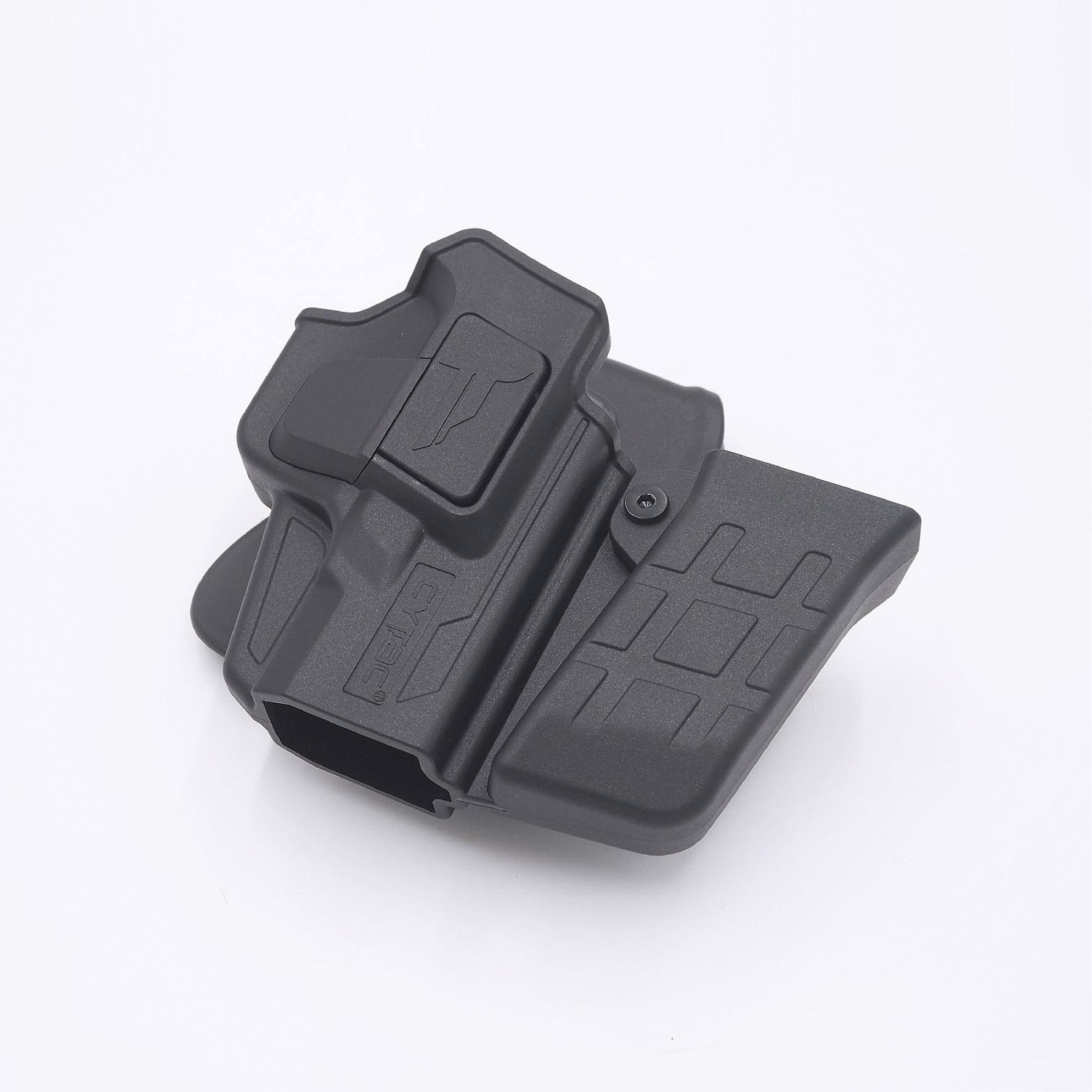 ซองพกนอกปลดนิ้วชี้ + แม็ก Cytac ⚓ ผลิตจากวัสดุ Polymer เกรดคุณภาพ ⚓ ซองถูกออกแบบให้ปลดล็อคนิ้วชี้ (Level 2) ใช้งานปลอดภัย ⚓ ด้านหลังเป็นเพลทเหน็บเข็มขัด ชนิดพิเศษ มีแผ่นยางเสริม เพิ่มความหนืด ⚓ สามารถถอดเพลทเหน็บออก เพื่อใช้กับ