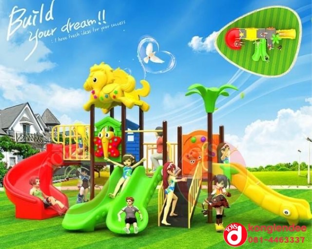 เครื่องเล่นสนามกลางแจ้ง ชุดม้าโพนี่สามสไลด์