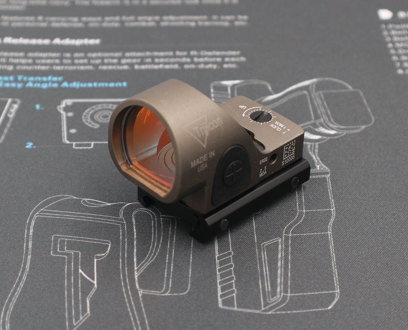 New.Trijicon SRO Red Dot ผลิตจากวัสดุ Aluminum ทำผิว hard anodized ขนาด 2.5 MOA Dot Red dot สีแดง คมชัด รูปร่างขนาดเล็ก Low Profile มาพร้อมขาจับ mount แบบ 20 มม. และ Glock mount ( บีบีกัน ) ปรับระดับความสว่างง่าย +/- ด้านข้าง Battery : 1*CR2032 (แถมมา) แถ
