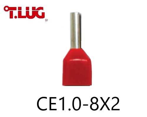 ข้อต่อย้ำปลายสาย แบบคู่หุ้ม สีแดง CE1.0-8x2 TLUG ใช้กับสาย 1 sq.mm (100 ชิ้น/ห่อ)
