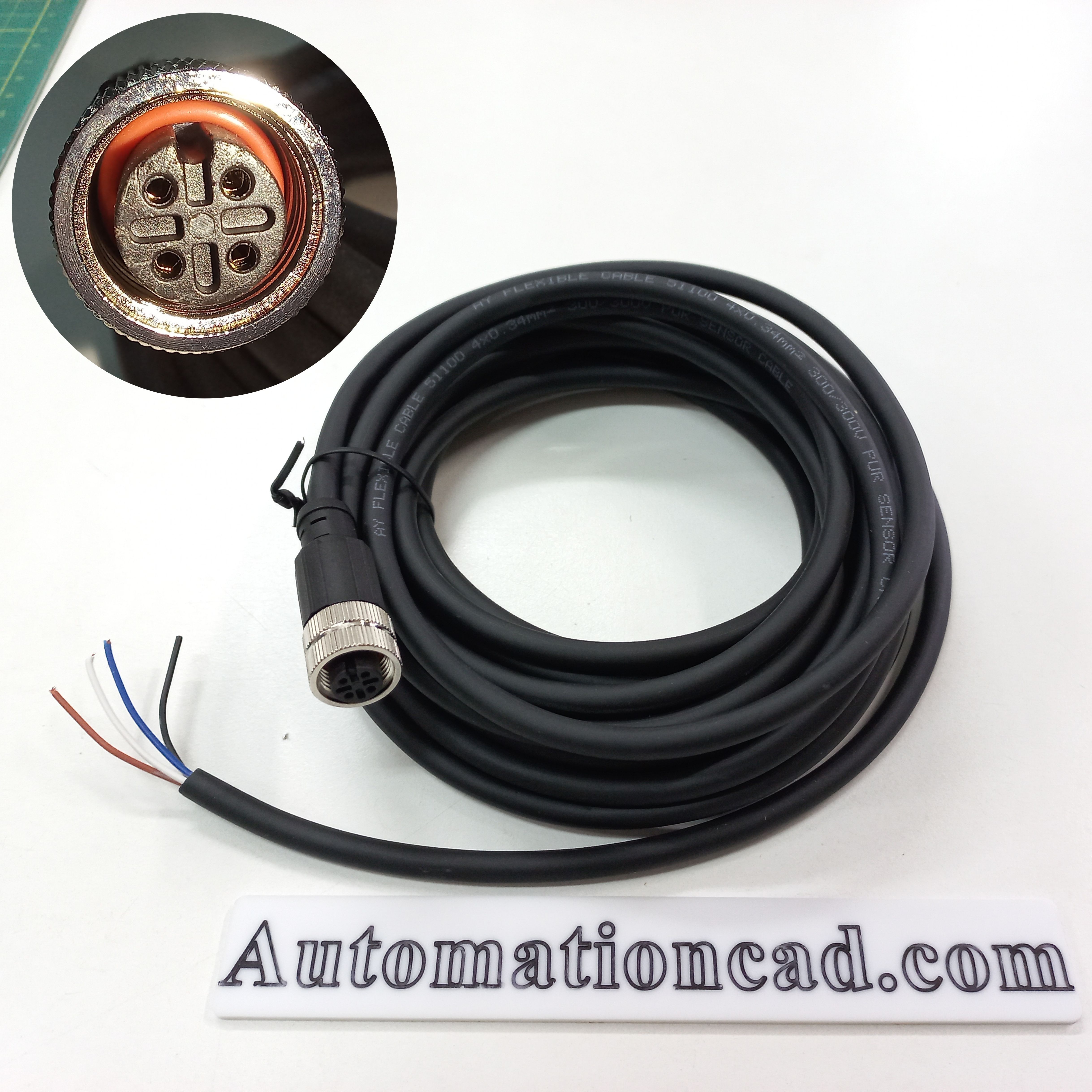 สายพร้อม CONNECTOR (PUR) แบบตรง เกลียว M12 ตัวเมีย แบบ 4 ขา ยาว 5m.
