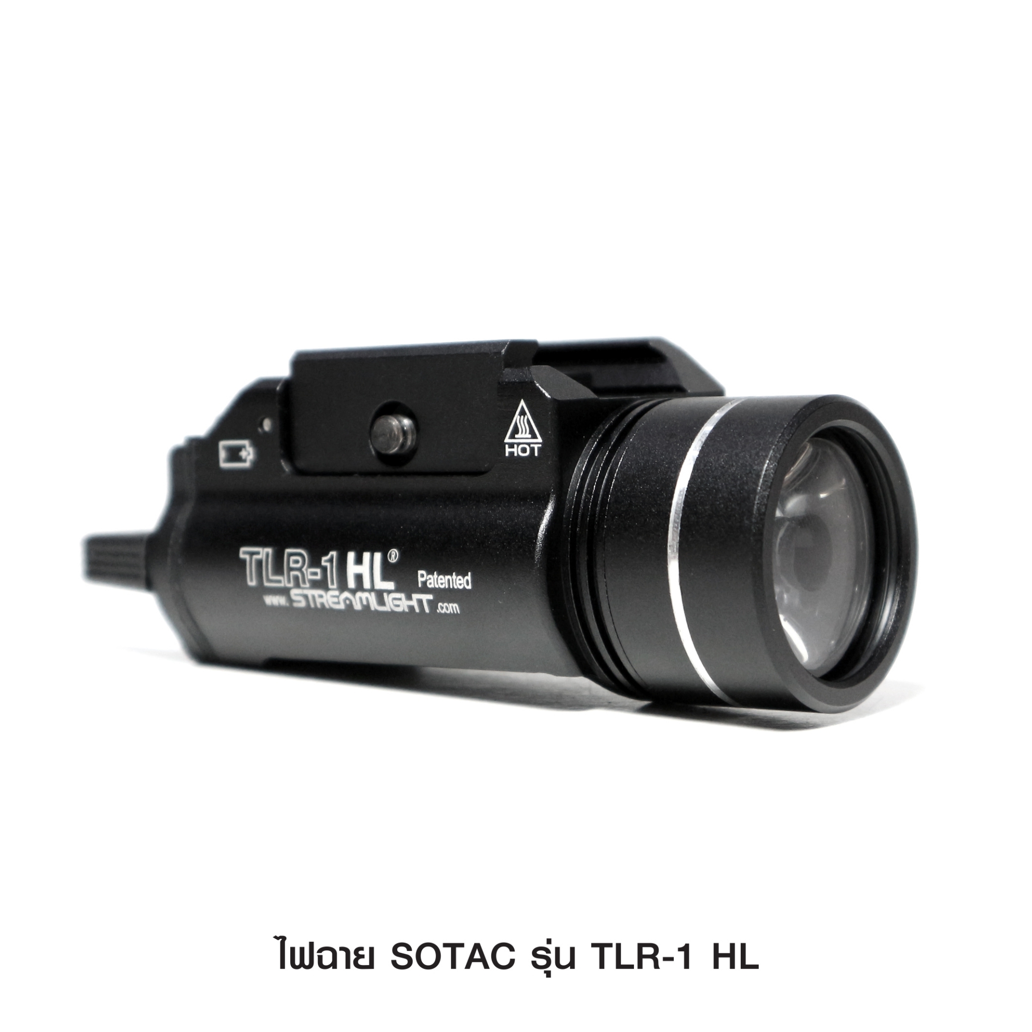 New.ไฟฉาย SOTAC รุ่น TLR-1 HL -ตัวเรือนผลิตจากอลูมิเนียมเกรดคุณภาพ -หลอด LED ความสว่าง 800 lumens -3 functions : Constant / Momentary / Strobe -Runtime : 1.5 hours. -Battery : 2 * CR123A Battery ( ไม่ได้แถมมา ) -Dimension : ยาว 7.8 cm. กว้าง 3.5 cm. -Colo