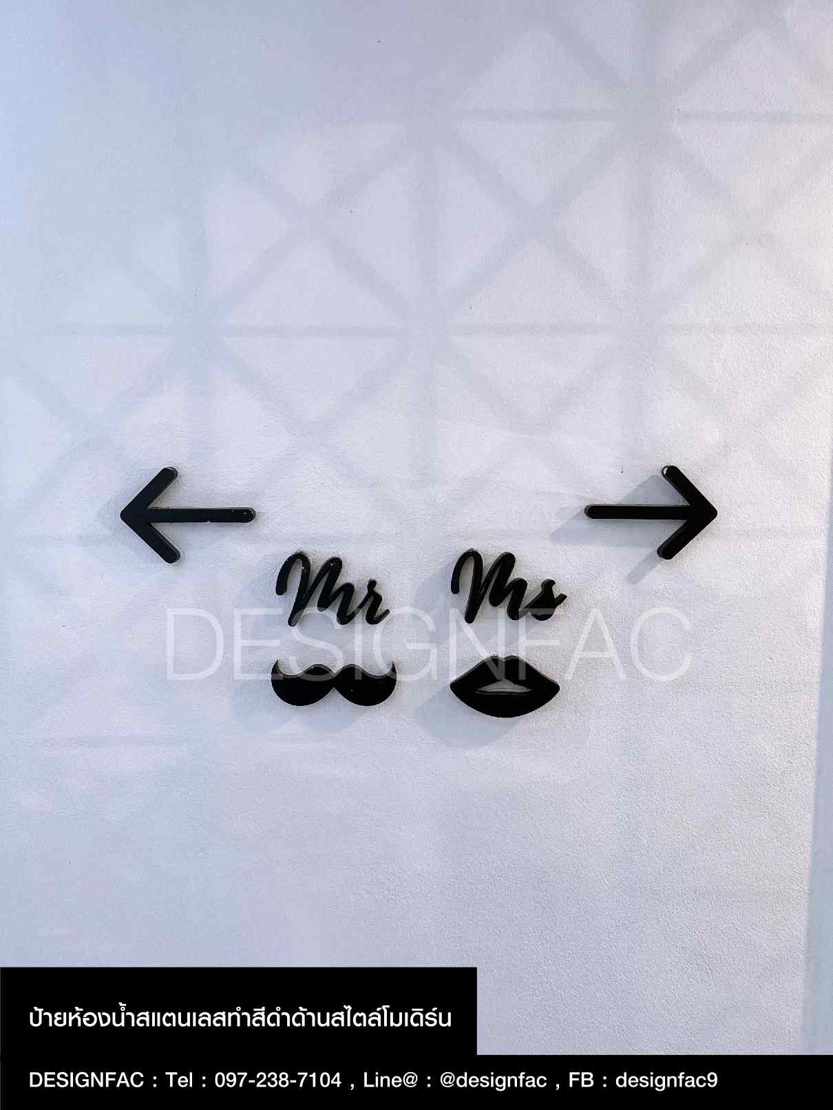 ป้ายบอกทางห้องน้ำชาย Mr. ป้ายบอกทางห้องน้ำหญิง Mrs. ป้ายห้องน้ำสแตนเลส โมเดิร์น มินิมอล ลอฟท์