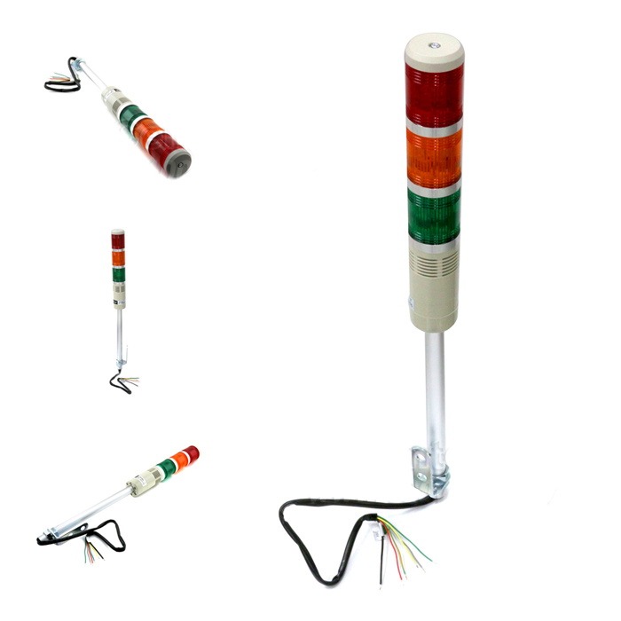 Tower Light TEND ไฟ 3 ชั้น แดง/เขียว/ส้ม แบบก้าน 50mm. 24V ไฟต่อเนื่อง-กระพริบ พร้อมออด