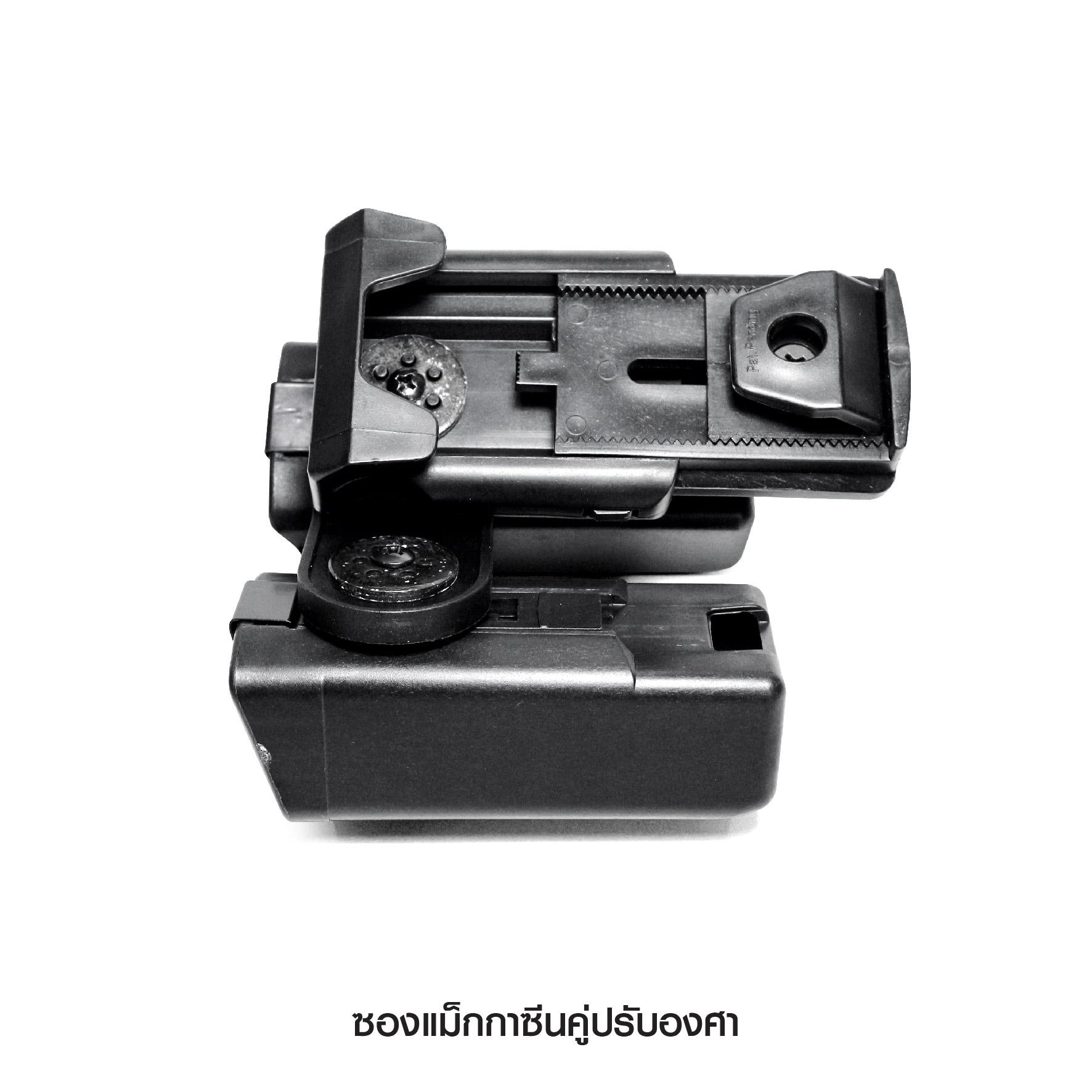 New.ซองแม็กกาซีนคู่ปรับองศา VA -ผลิตจากวัสดุ Polymer ชนิดพิเศษ -แข็งแรงทนทาน ไม่แตกหักง่าย -ใส่กับแม็กกาซีนปืนสั้นได้ทุกขนาด -ทั้ง 9 มม. Doulble / Single Stack และ แม็กกาซีน ขนาด 11 มม. -อีกทั้งยังปรับองศาได้ตามความถนัด -ทั้ง 2 ช่องแม็กกาซีน -ตัวล็อคเข็มข