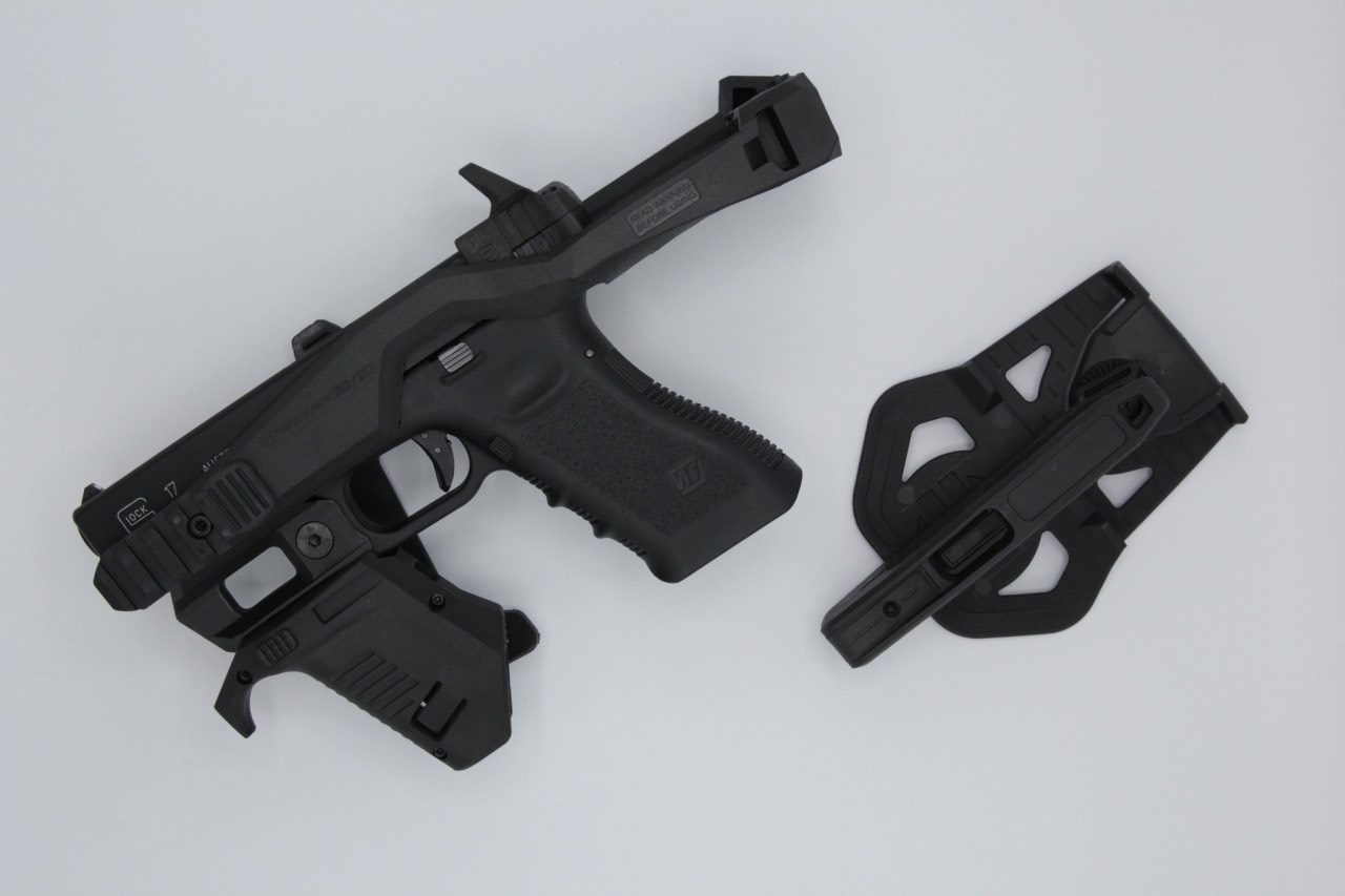 ชุดประกอบปืนสั้น Recover 20/20 สำหรับ Glock (Recover Tactical® 20/20 Stabilizer Kit for Glock) รุ่น Full Kit สำหรับปืน : Glock17,19,34 (ทุกเจน) คุณสมบัติ : วัสดุผลิตจากโพลิเมอร์ คุณภาพสูง ทนความร้อนได้ดีเยี่ยม ขนาดเล็กกระทัดรัด น้ำหนักเบา ติดตั้งง่าย เพีย