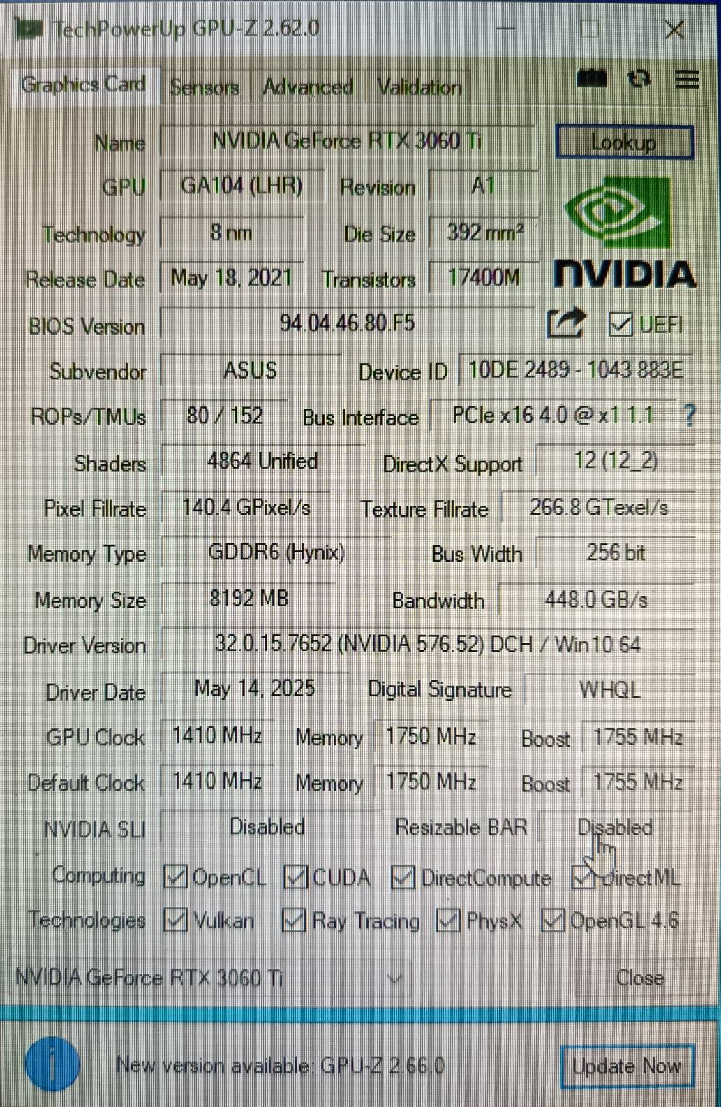 RTX 3060Ti ASUS RGB GDDR6 8GB 256bit ประกัน 2 เดือน