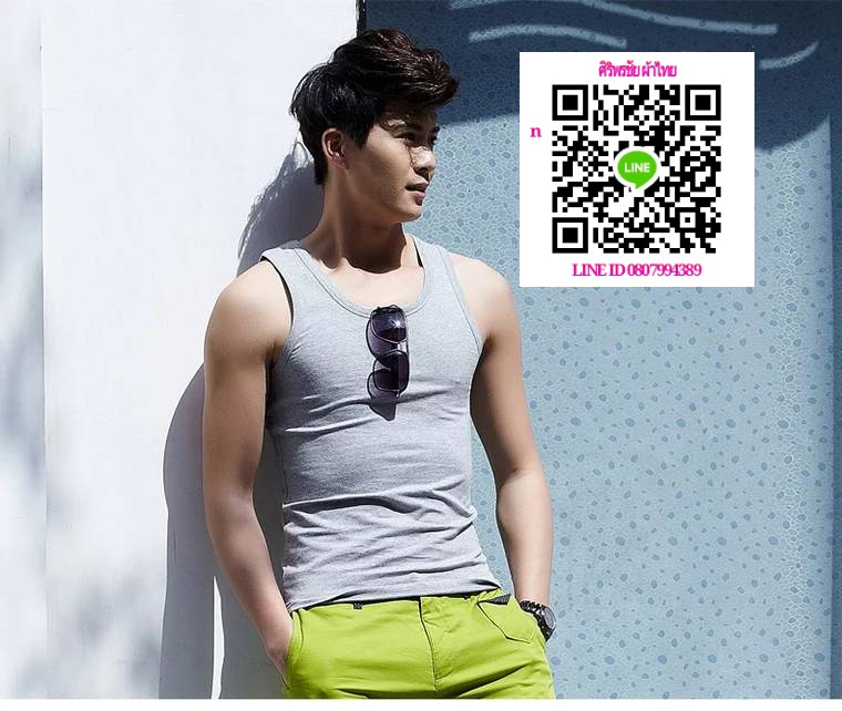 เสื้อผู้ชายคลาสสิกกล้าม ใส่แล้วท็อปส์เพียวสีขาวดำ หยุ่นผ้าฝ้ายไลคร่าเสื้อยืดเสื้อกล้าม เสื้อยืดเกาหลีคอวีชาย เทา