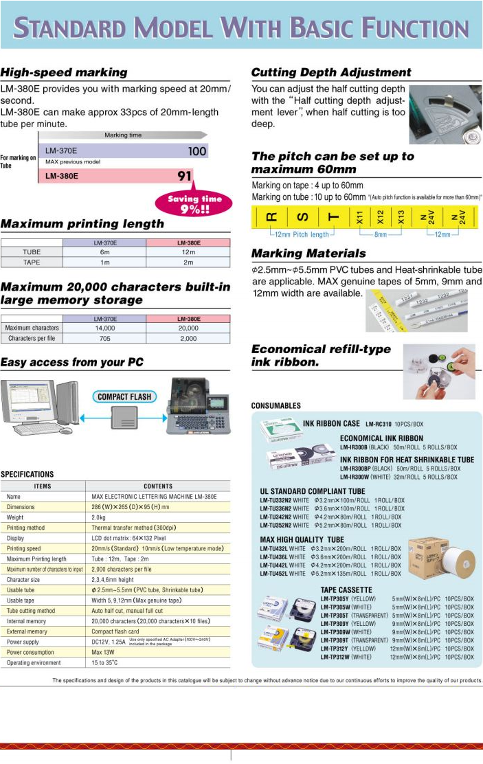 เครื่องพิมพ์ ปลอกสายไฟ สติ๊กเกอร์ MAX LETATWIN LM-380E Label Printer, Wire Marker