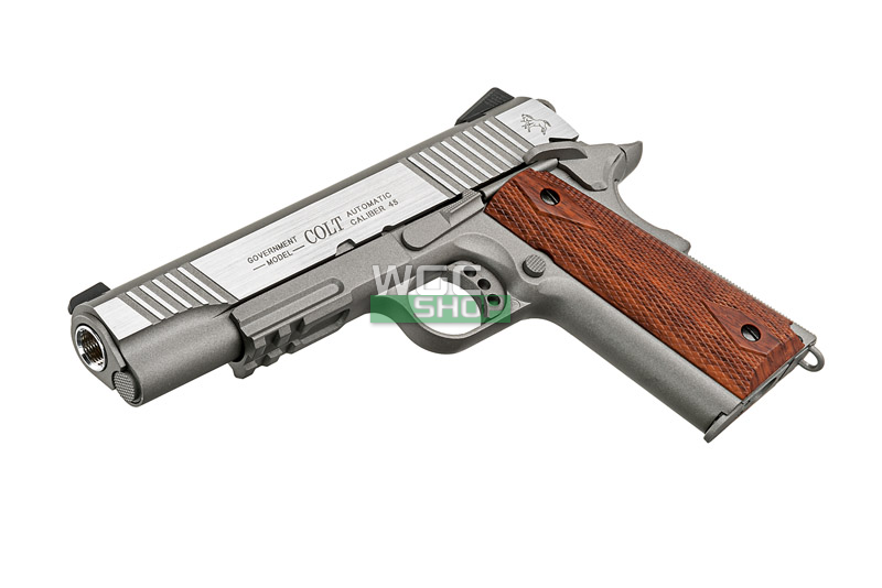 New.CoLt. 1911. Co2 cyber Gun. รางล่าง กริ๊บไม้ เฟรมเนื่อทรายเทา สไลด์เงิน ราคาพิเศษ