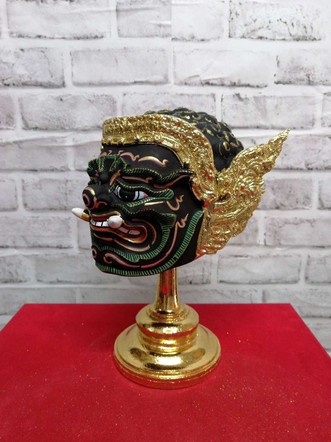 เศียรครู พระพิราพ (สีน้ำตาล) ขนาดผลส้มโอ พร้อมฐานปิดทอง