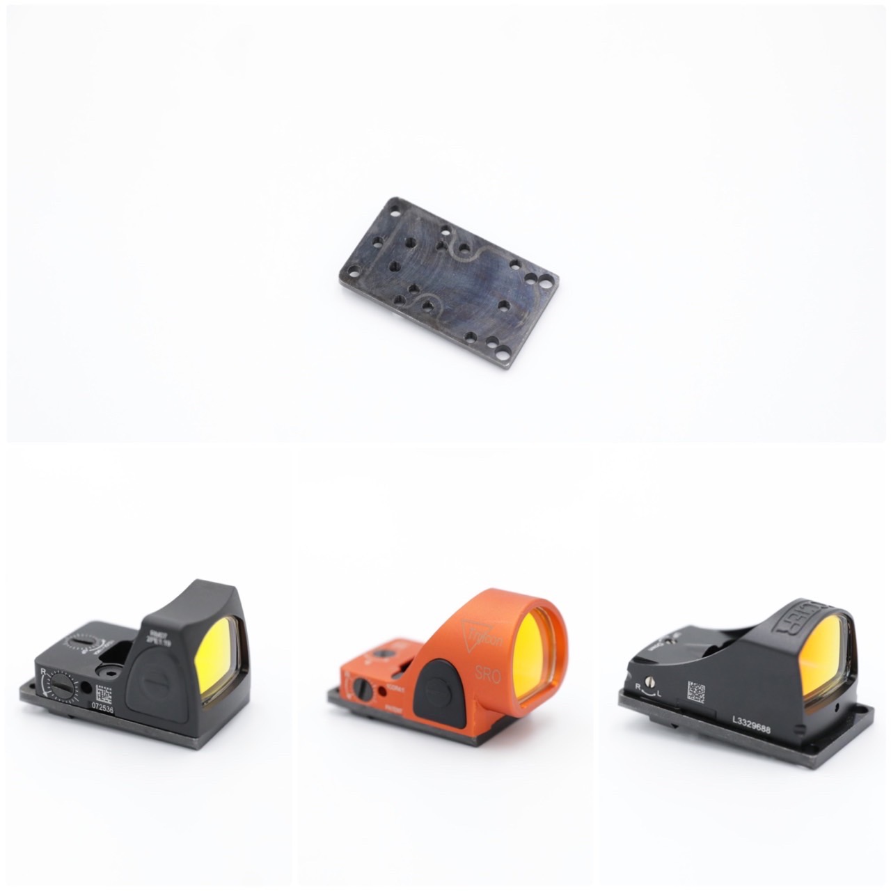 เพลทติดดอท Universal รุ่น Glock (Glock Universal mount) ขนาด : กว้าง 29mm. ยาว 49mm. หนา 3mm. น้ำหนัก : 30 กรัม คุณสมบัติ : #เพลทสำหรับติดดอทกับปืนสั้น Glock #น้ำหนักเบา #ไม่ต้องเจาะ หรือ ตัดสไลด์ เพียงใส่แทนศูนย์หลังขอบปืน #รองรับดอทได้หลายรุ่น เช่น RMR,