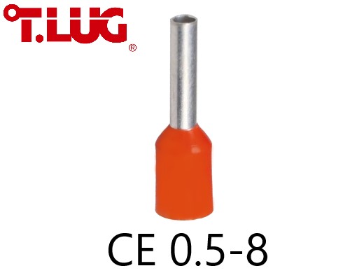 ข้อต่อย้ำปลายสาย แบบเดี่ยวหุ้ม สีส้ม CE0.5-8 TLUG ใช้กับสายไฟ 0.5sq.mm (100 ชิ้น/ห่อ)