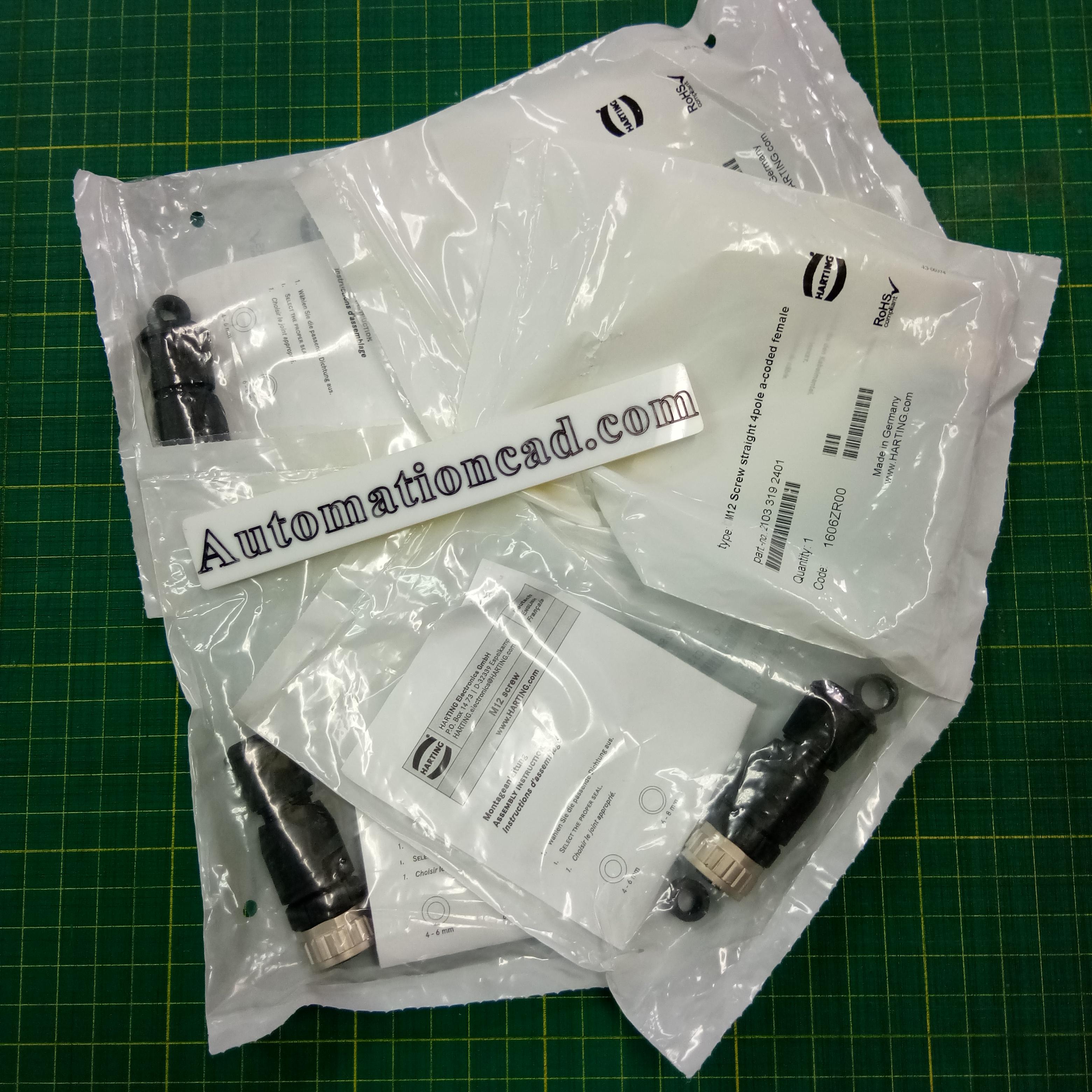 หัวคอนเนคเตอร์ M12 Connector HARTING แบบตรง ตัวเมีย 4 Pins - 2103 319 2401