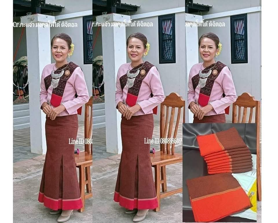 ผ้ามัดหมี่ตีนแดง ผ้าซิ่นตีนแดง ผ้าฝ้ายตีนแดง ผ้าทอพื้นเมือง บุรีรัมย์ ลายอัปสรา 2 เมตร