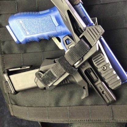 ชุดประกอบปืนสั้น รุ่น Full Kit สำหรับปืน : Glock17,19,34 (ทุกเจน) คุณสมบัติ : วัสดุผลิตจากโพลิเมอร์ คุณภาพสูง ทนความร้อนได้ดีเยี่ยม ขนาดเล็กกระทัดรัด น้ำหนักเบา ติดตั้งง่าย เพียงถอดน็อตตัวเดียว (บริเวณด้านหน้าใต้ลำที่จับรางล่าง) พานท้ายสามารถพับได้ และ ออ