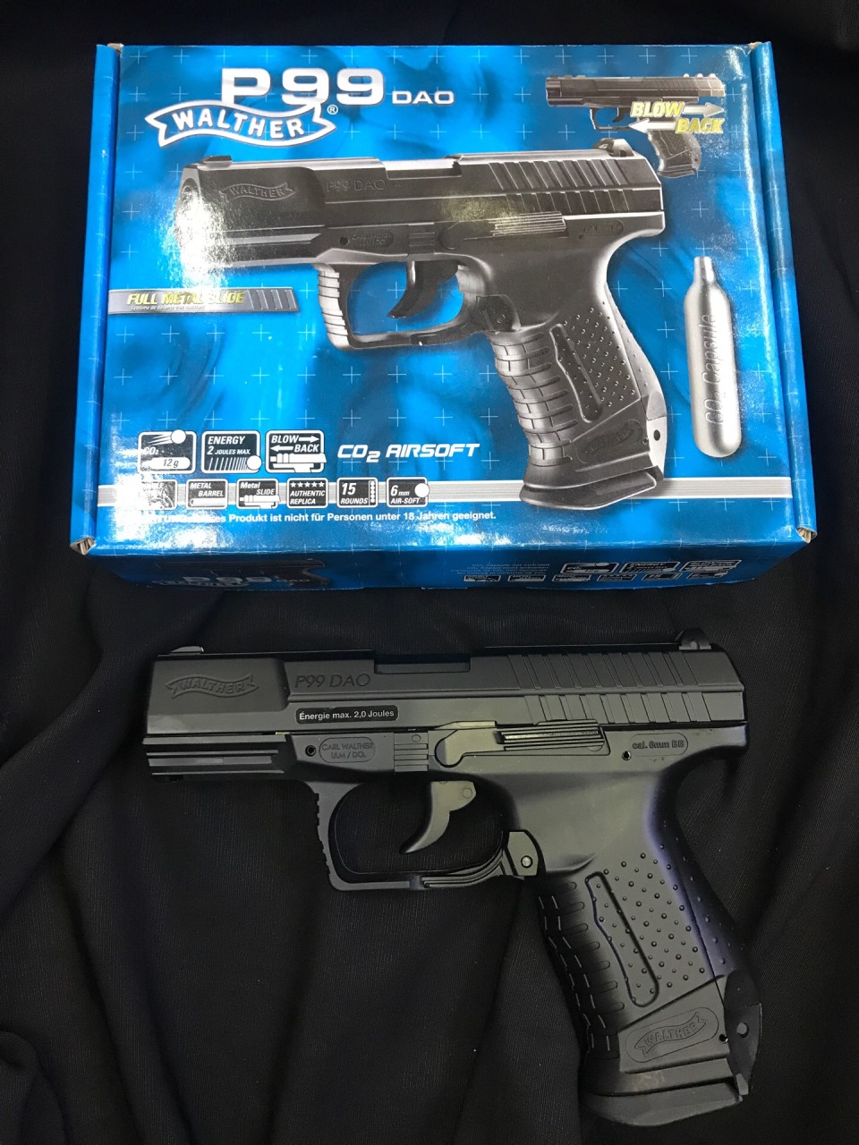 https://youtu.be/uhwcx6IeXmk Umarex Walther P99 DAO แรง 360 FPS Full Metal ราคา: 3,900 บาท รุ่นUmarex Walther P99 DAO สีBlack น้ำหนัก (กรัม)592 ความยาว (mm.)180 วัสดุFull Metal ระบบ/รองรับแก๊สCo2 ความแรง (FPS)390 ด้วยลูก 0.20g ระบบ BlowBackมี Hop-upมี ระบ