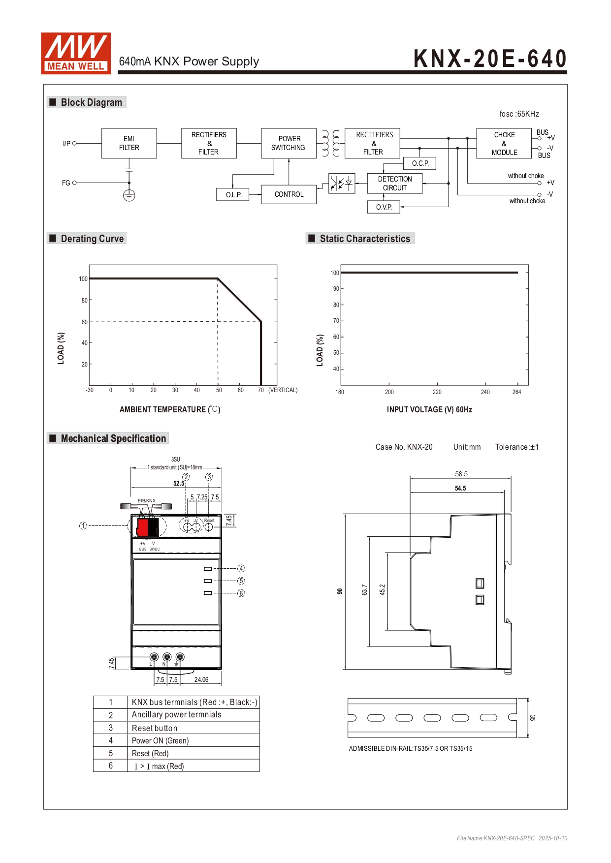 สวิทช์ชิ่งพาวเวอร์ซัพพลาย Meanwell KNX-20E-640 POWER SUPPLY 19.2W 30V 640mA 220VAC