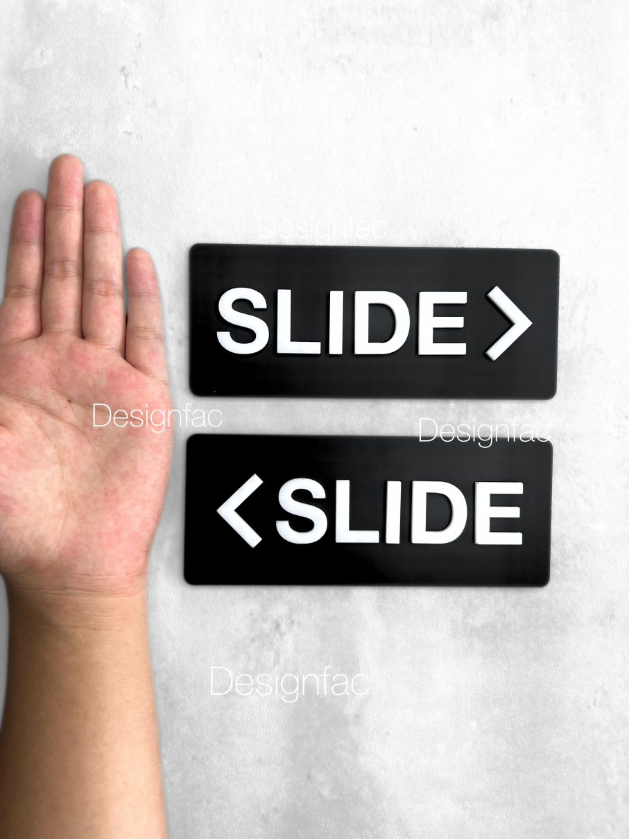 ป้ายเลื่อนประตู SLIDE ป้ายเลื่อนซ้ายขวา ป้ายอะคริลิค ป้ายโมเดิร์น ลอฟท์ มินิมอล