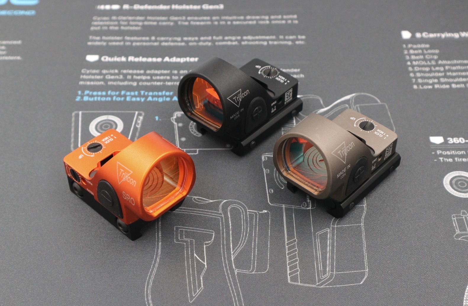 New.Trijicon SRO Red Dot ผลิตจากวัสดุ Aluminum ทำผิว hard anodized ขนาด 2.5 MOA Dot Red dot สีแดง คมชัด รูปร่างขนาดเล็ก Low Profile มาพร้อมขาจับ mount แบบ 20 มม. และ Glock mount ( บีบีกัน ) ปรับระดับความสว่างง่าย +/- ด้านข้าง Battery : 1*CR2032 (แถมมา) แถ
