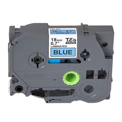 เทปพิมพ์อักษร TZE-541 ขนาด 18 มม. อักษรสีดำพื้นน้ำเงิน แบบเคลือบพลาสติก Brother