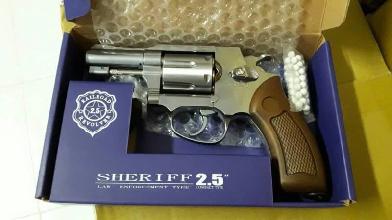 New.Gun Heaven (Win Gun) Sheriff M36 2.5 inch 6mm Co2 Revolver (Brown Grip) - Silver ราคาพิเศษ