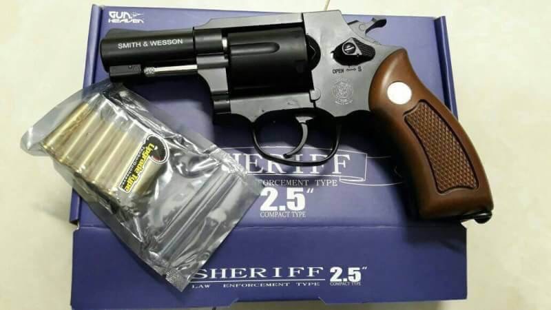 New.Gun Heaven (Win Gun) Sheriff M36 2.5 inch 6mm Co2 Revolver (Brown Grip) - Silver ราคาพิเศษ