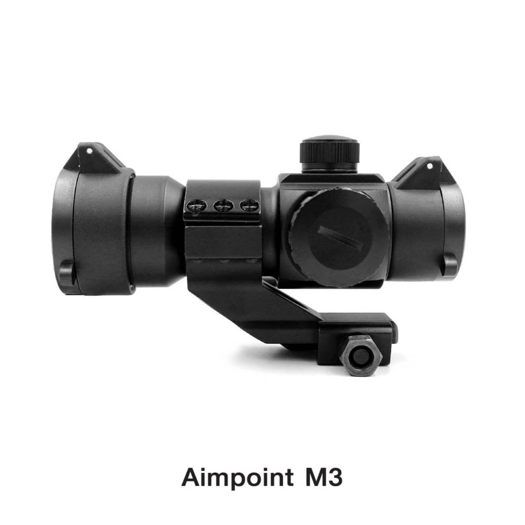 Dot Aimpoint M3 RD3000 ตัวเรือนผลิตจาก Aluminium ทำสีผิว Anodized สวยงาม ดอทสีเขียว / แดง ปรับความสว่างได้ 5 ระดับ ตัวศูนย์ปรับในได้ มีฝาปิดมิดชิด ฝากระดกทั้ง 2 ข้างและมีแผ่นกันกระแทกเลนส์ มาพร้อมขา ยกสูงระดับสายตา เล็งง่าย ขายึดจับขนาด 20 mm. ยึดราง Pica