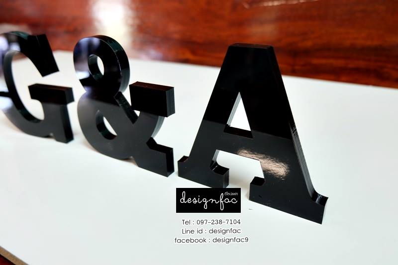 ตัวอย่างตัวอักษรตั้งโต๊ะหรือติดผนัง " I&A , P&J , A&K , G&A " สีดำ สไตล์โมเดิร์น มินิมอล