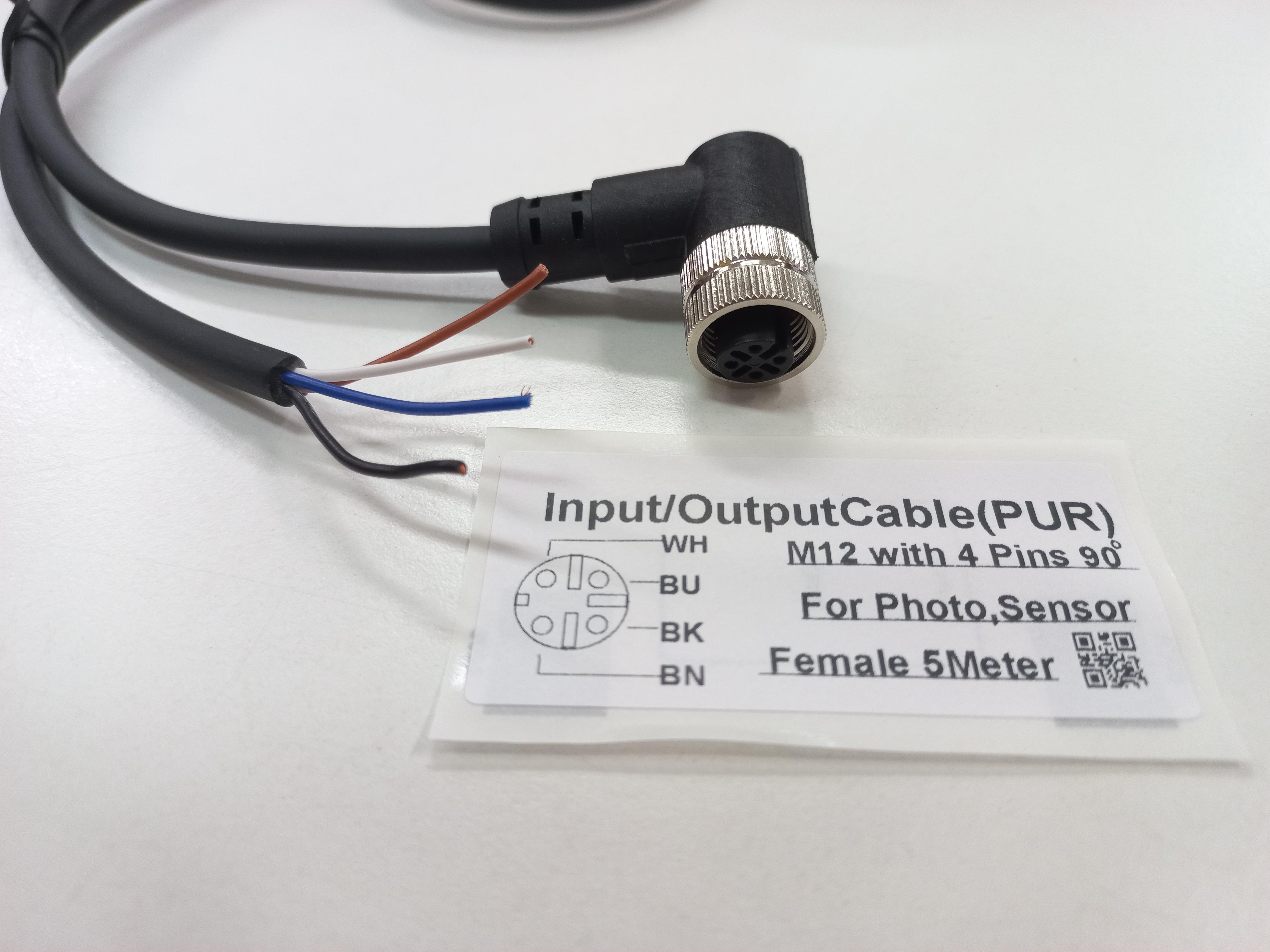 สายพร้อม CONNECTOR (PUR) แบบงอ90 ํ เกลียว M12 ตัวเมีย แบบ 4 ขา ยาว 5m.