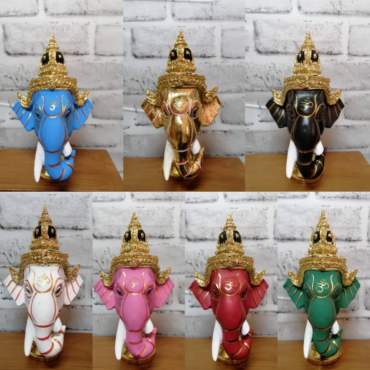 พระพิฆเนศ ขนาดกลาง เรซิ่นปิดทอง พร้อมตู้กระจกลายไทย