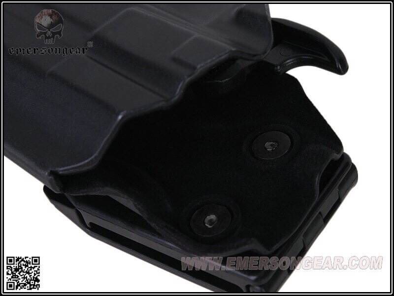 New.ซองปืนปลดเร็ว Emersongear 579 GLS Pro-Fit Holster ผลิตจากพลาสติกไนลอน ใช้ระบบล็อคแบบ GLS (ล็อคบริเวณโกร่งไก) สามารถใส่ได้กับปืนมากมายหลายรุ่น ไม่ว่าจะเป็น Glock, Hi-capa, Sig Sauer, beretta, S&W, H&K, Colt, CZ เป็นต้น ข้างในซองมีผ้ากำมะหยีรองรับแรงเสี
