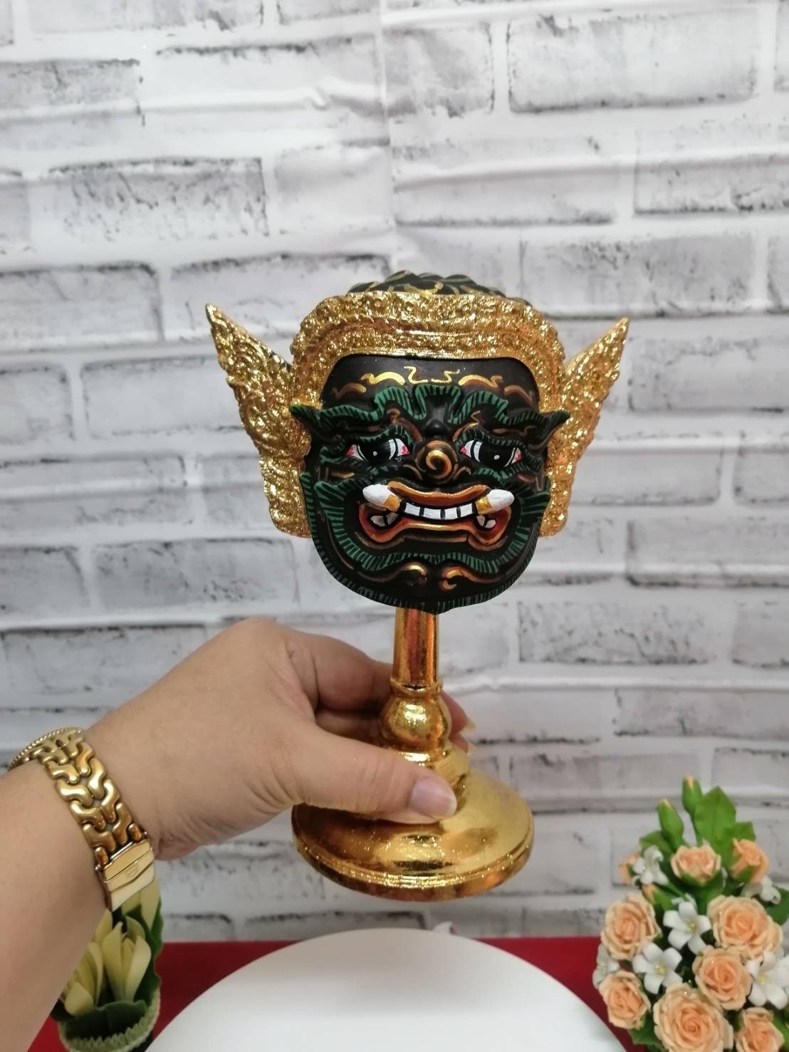 พระพิราพ ขนาด 5 นิ้ว (งานเรซิ่นทองเค) พร้อมฐานทอง