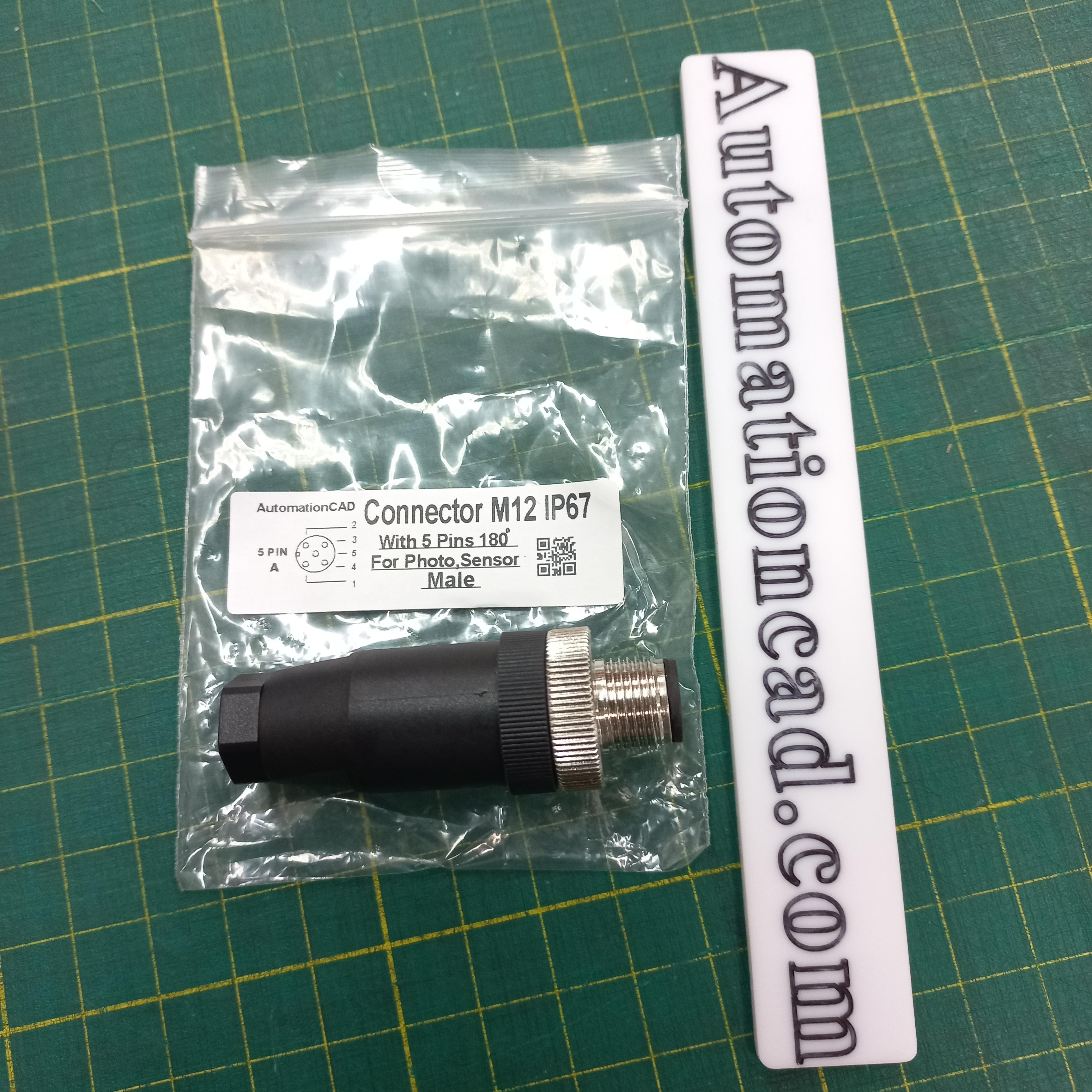หัวคอนเนคเตอร์ M12 5Pins แบบตรง ตัวผู้ Connector
