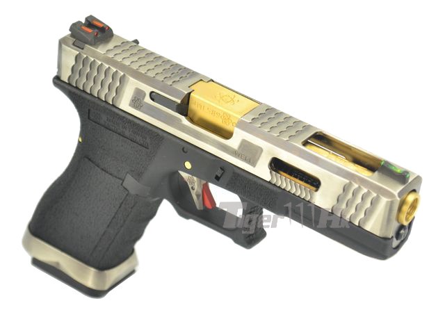 Glock18C T3 Gen4 สไลด์เงิน ท่อทอง เฟรมดำ WE