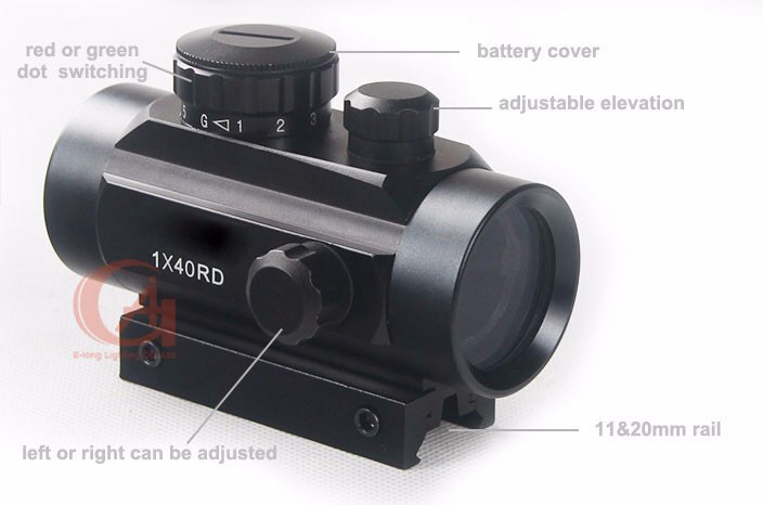Tactical Hunting Holographic 1 x 40mm Airsoft Red Green Dot Sight Cross Rifle Scope 11-20mm Weaver Rail Mount HT5-0003